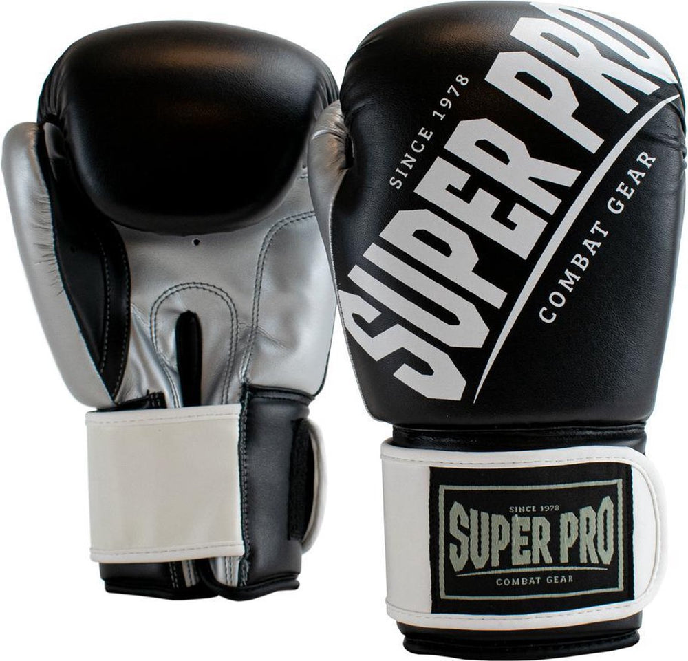 Super pro combat gear (kick)bokshandschoenen rebel zwart grijs wit 12oz