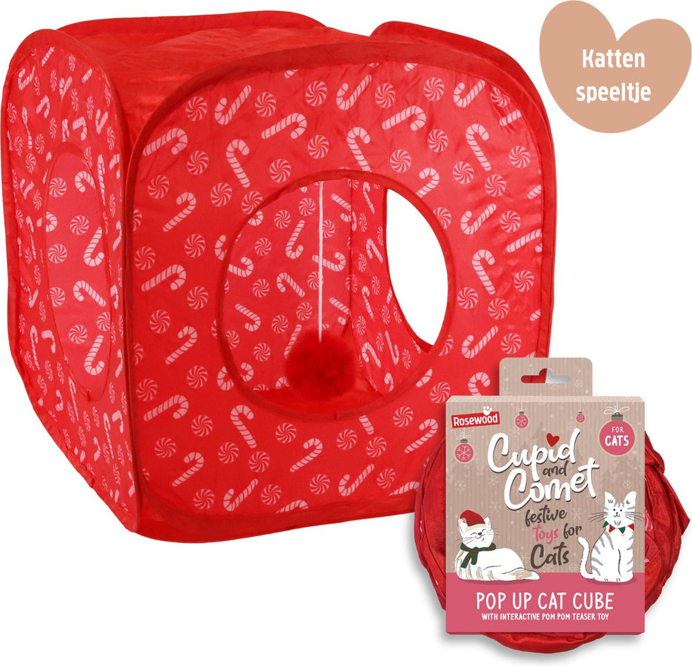 Rosewood cupid comet - kattenspeelgoed - pop-up kattenkubus - kerstcadeau - zuurstokprint
