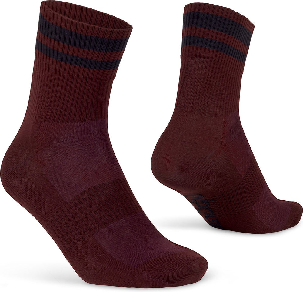 Gripgrab - original stripes crew zomer fietssokken gestreepte retro wielersport sokken coolmax - unisex - donker rood - maat m (41-44)