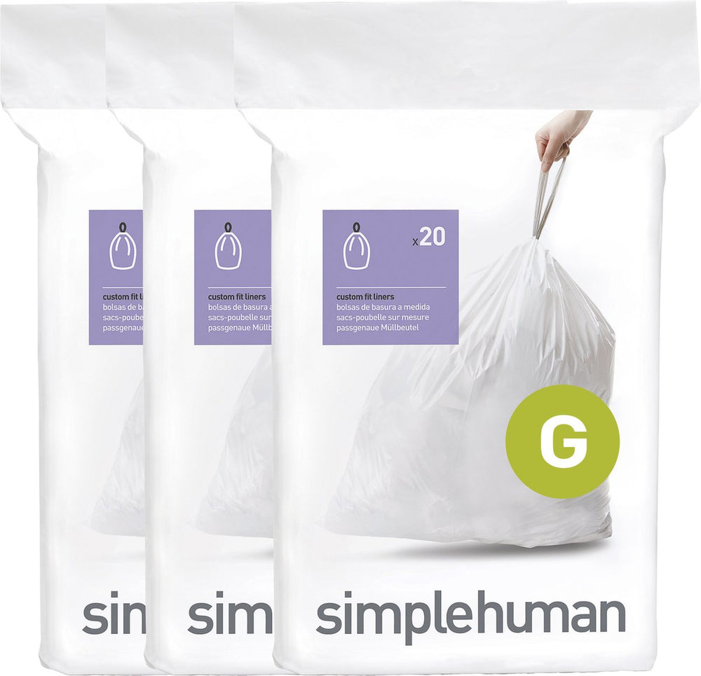 Simplehuman code g afvalzakken - 30 liter - 60 stuks - met trekband - wit