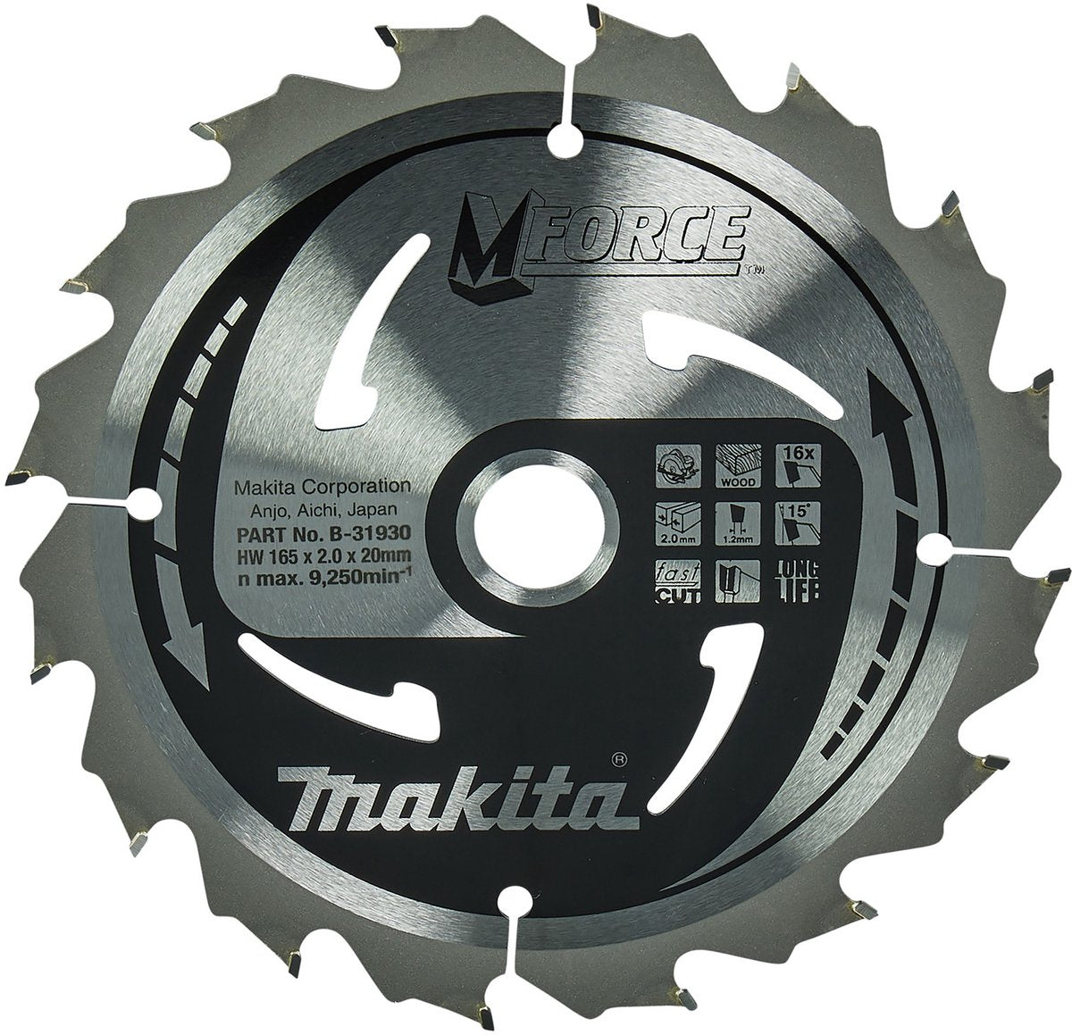 Makita cirkelzaagblad voor hout | mforce | ø165mm asgat 20mm 16t - b-31930