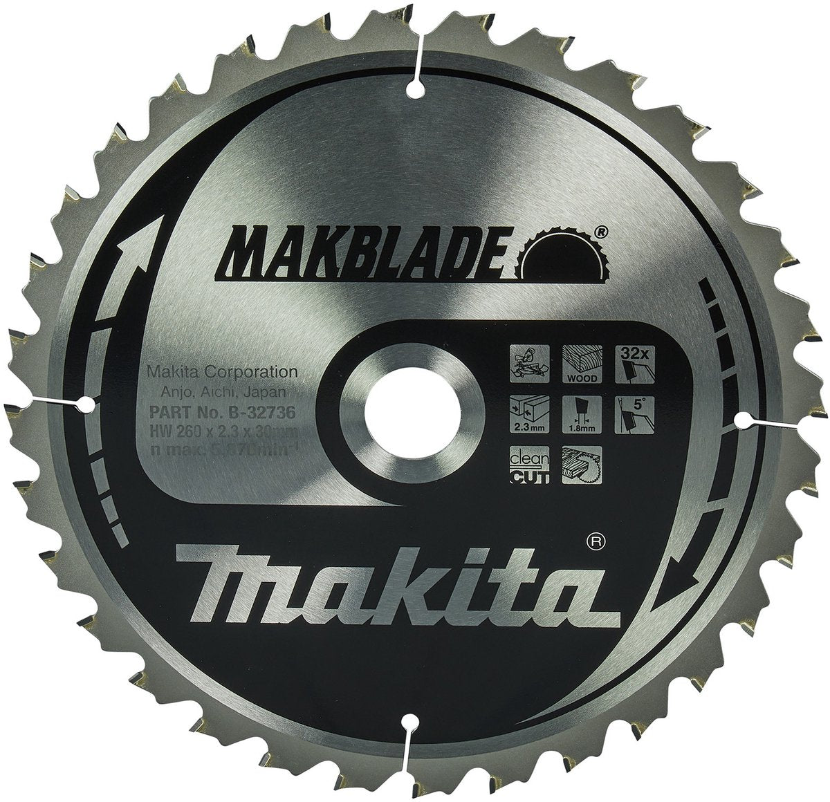 Makita accessoires makita afkortzaagblad voor hout | makblade | ø 260mm asgat 30mm 32t - b-32736