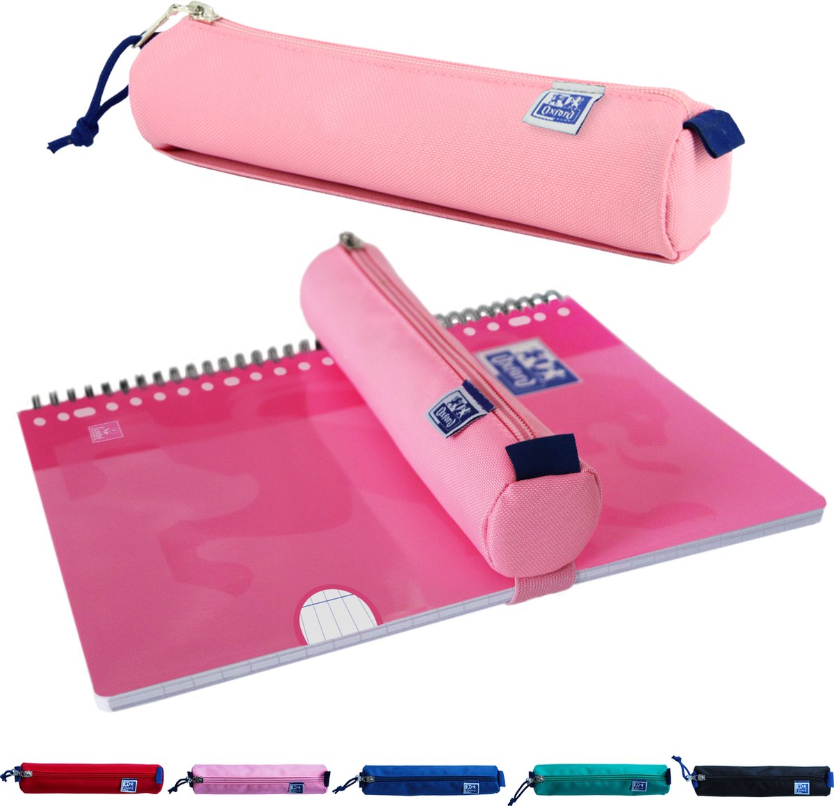 Oxford etui - roze met elastiek - ronde pennenetui 22cm - etui jongens - etui meisjes
