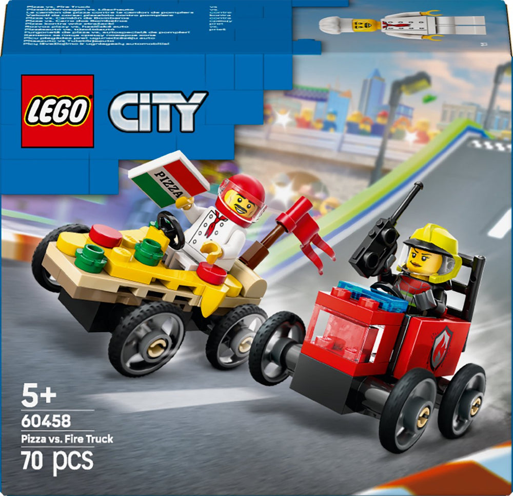 Lego 60458 city geweldige voertuigen raceautopakket: pizzabestelwagen vs. brandweerauto