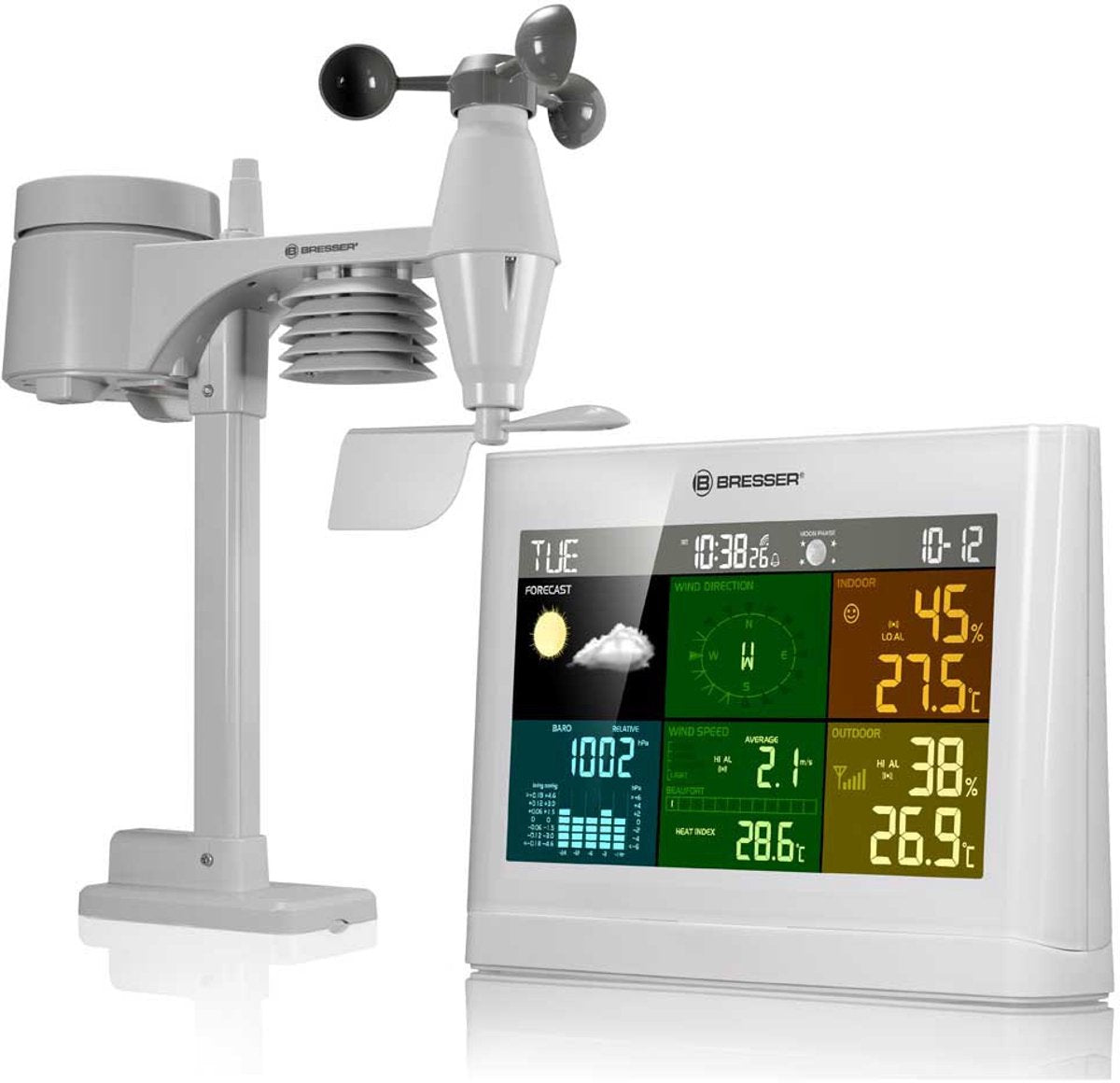 Bresser weerstation 5-in-1- met multifunctionele buitensensor - met regen- en windmeter - wit
