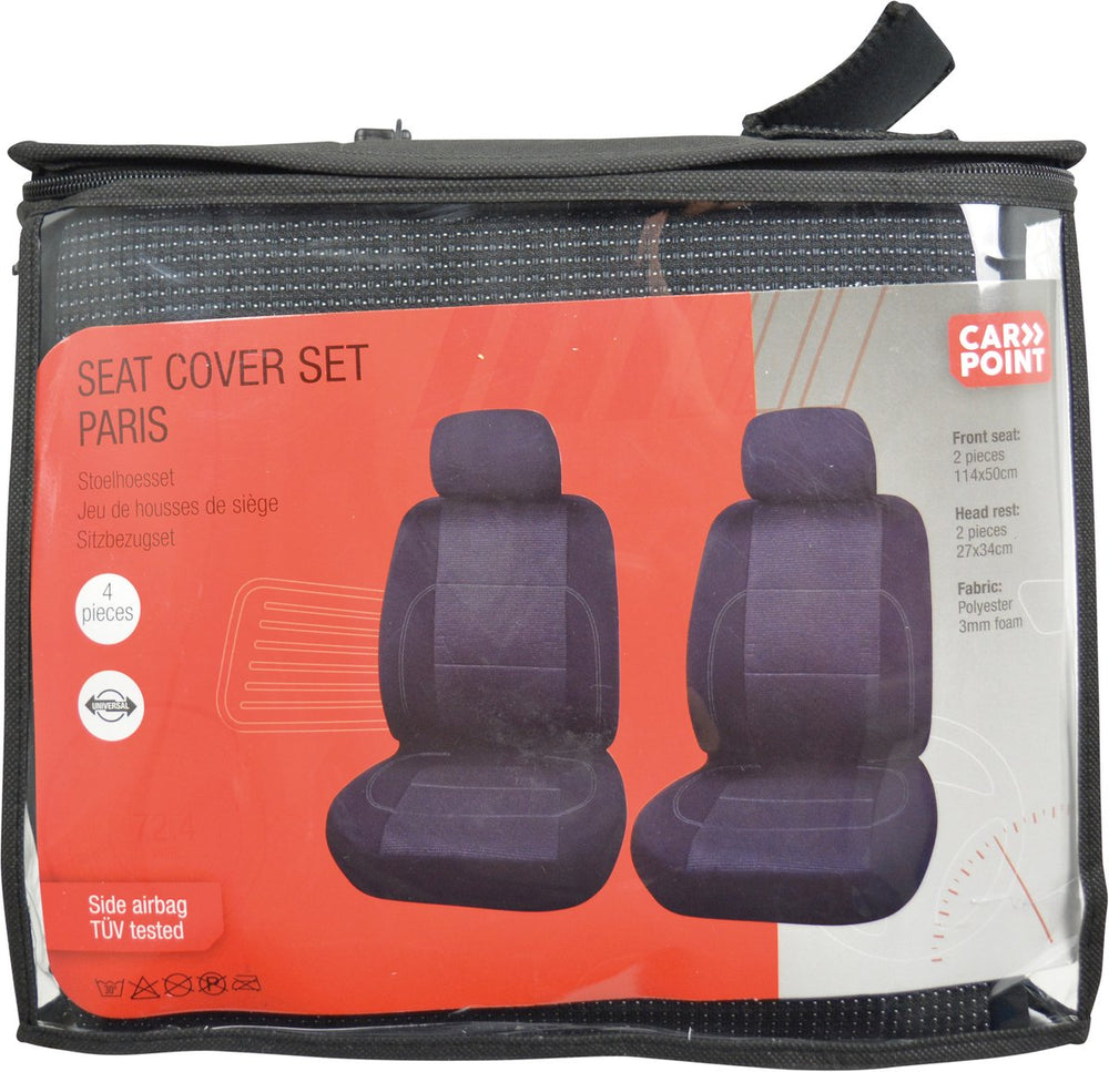 Carpoint stoelhoesset paris 4-delig – voorstoelen – zwart grijs – wasbaar – geschikt voor zij-airbag – universeel