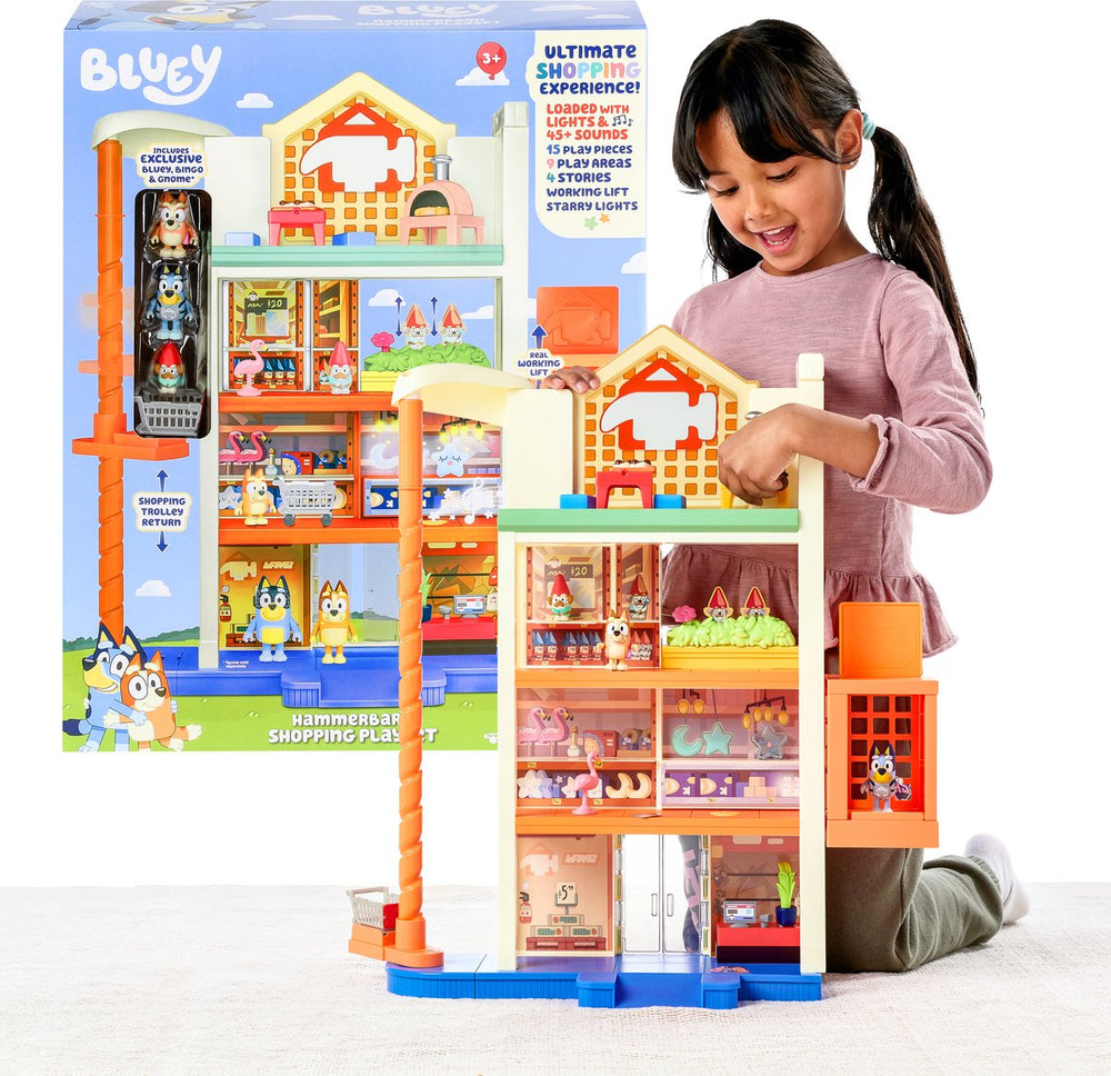 Moose Toys Bluey - Bluey Shopping Centre Playset - 15 accessories - with lights and sounds - 60cm high