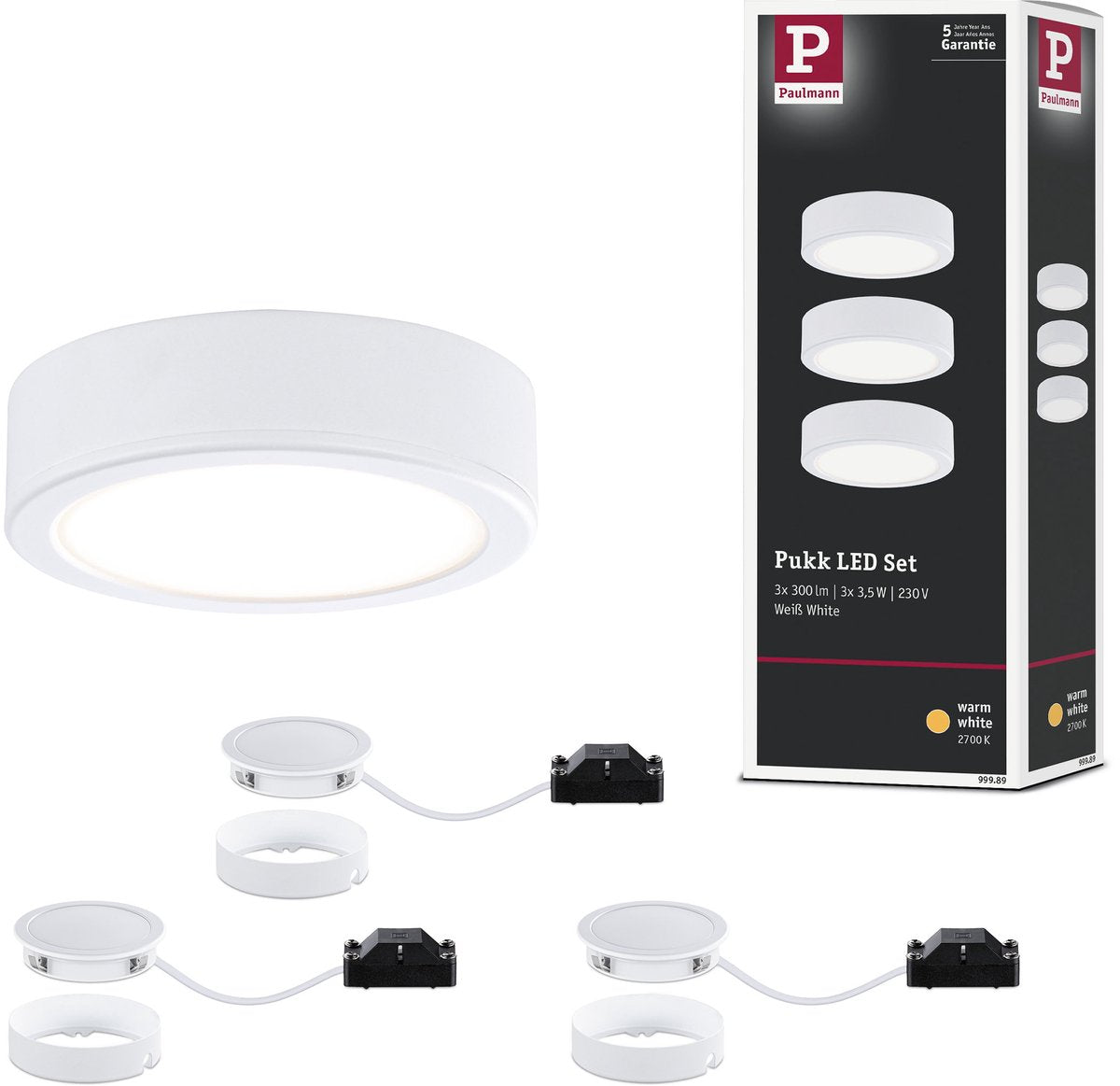 Paulmann led-onderkastverlichting pukk 3x3,5w 65 mm 3x210lm 230v rond wit
