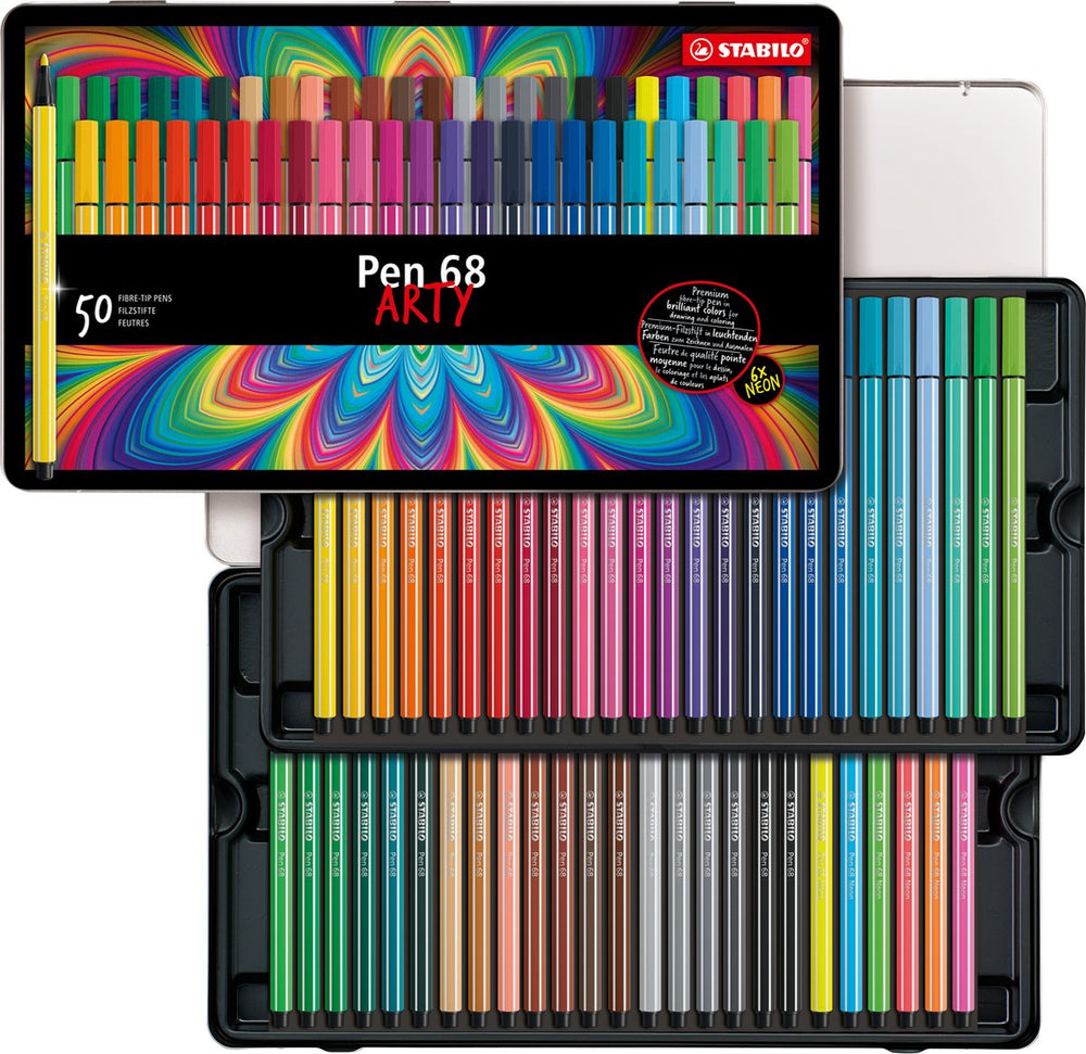 Stabilo pen 68 - viltstift - metalen doos met 50 stuks