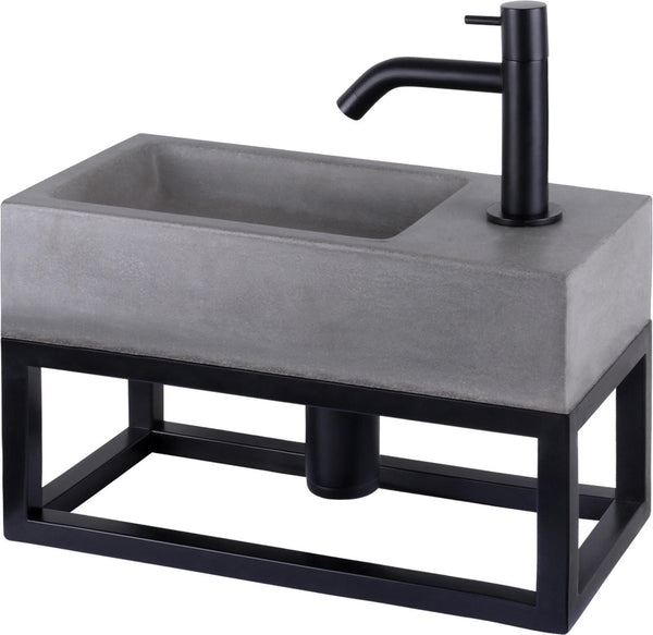 Differnz jukon fonteinset - 38.5x18.5x9cm - rechthoek - 1 kraangat - zwart mat - met zwart frame - grijs