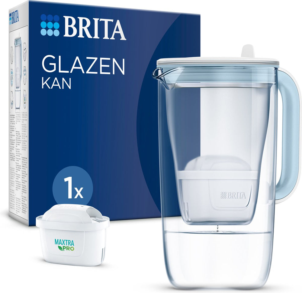 Brita - glass jug waterfilterkan - 2,5l - blauw - glazen waterkan - incl. 1 maxtra pro pure performance filterpatroon