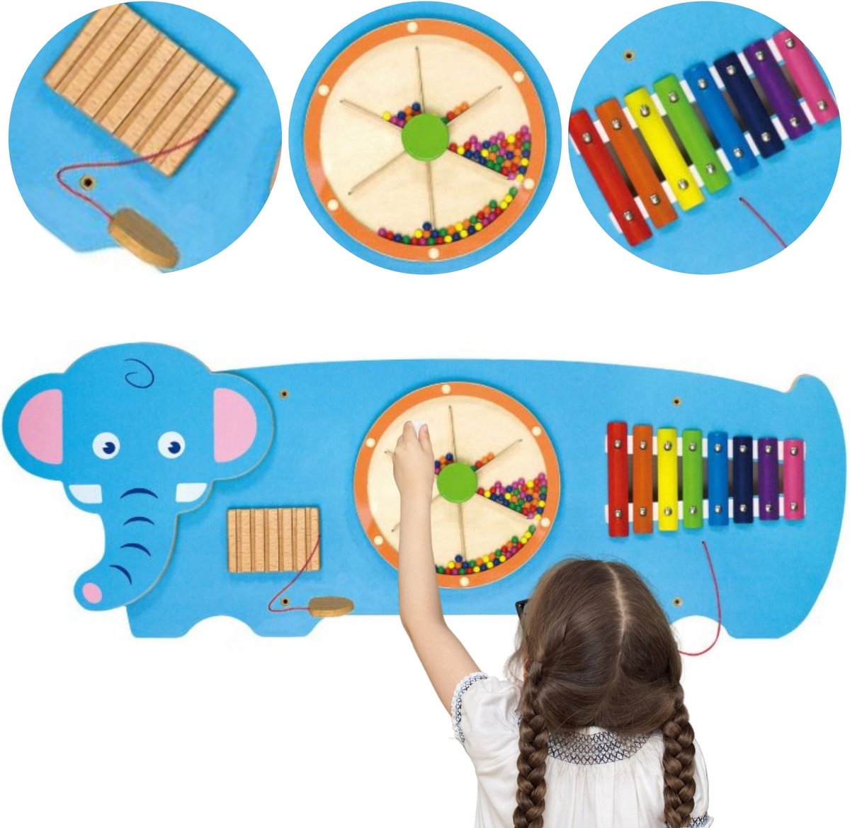 Vigatoys https: www.cchobby.nl viga-houten-activiteitenbord-met-olifant-afm-91x32x4-6-cm-1-stuk
