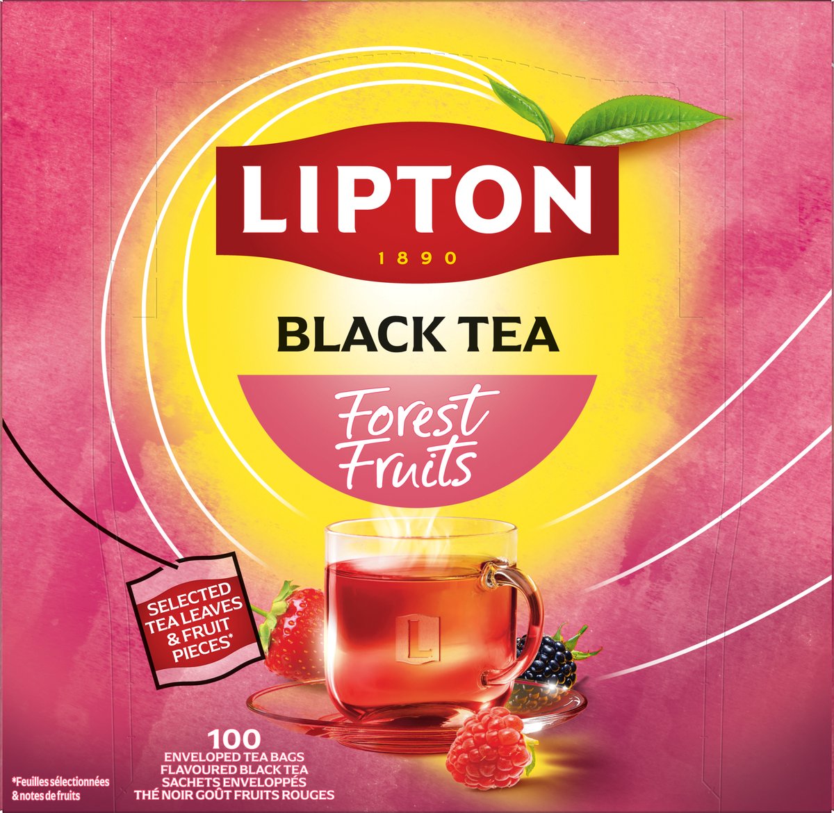 Lipton feel good selection forest fruit - 100 theezakjes - zwarte thee bosvruchten - grootverpakking - 1 doos