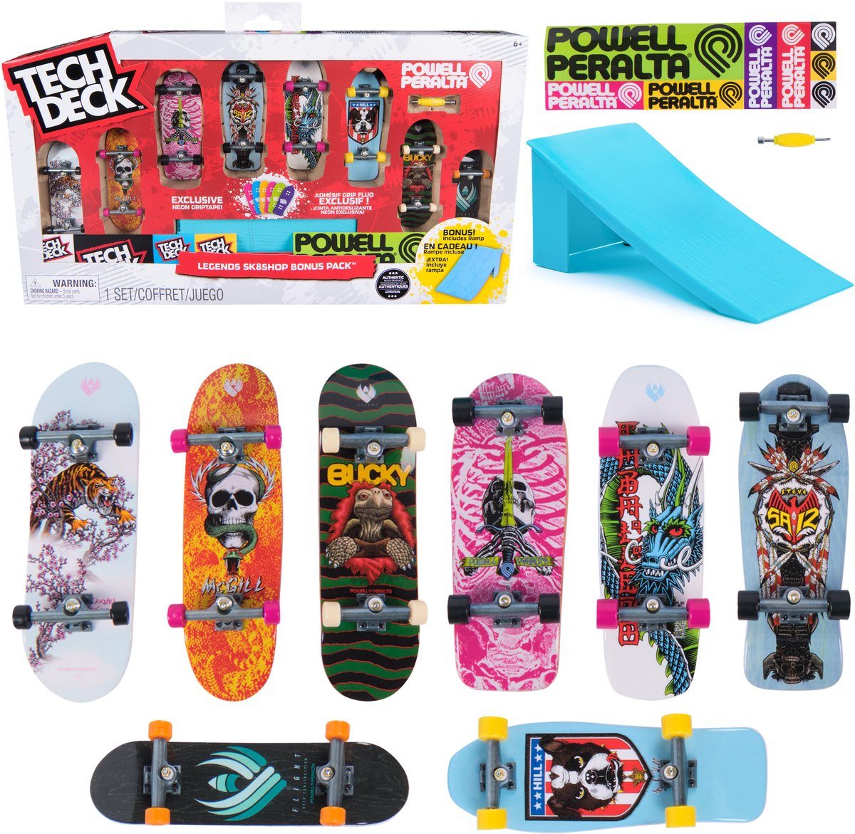 Tech deck , powell peralta legends sk8shop bonus pack met schans, verzamelbare en aanpasbare miniskateboards