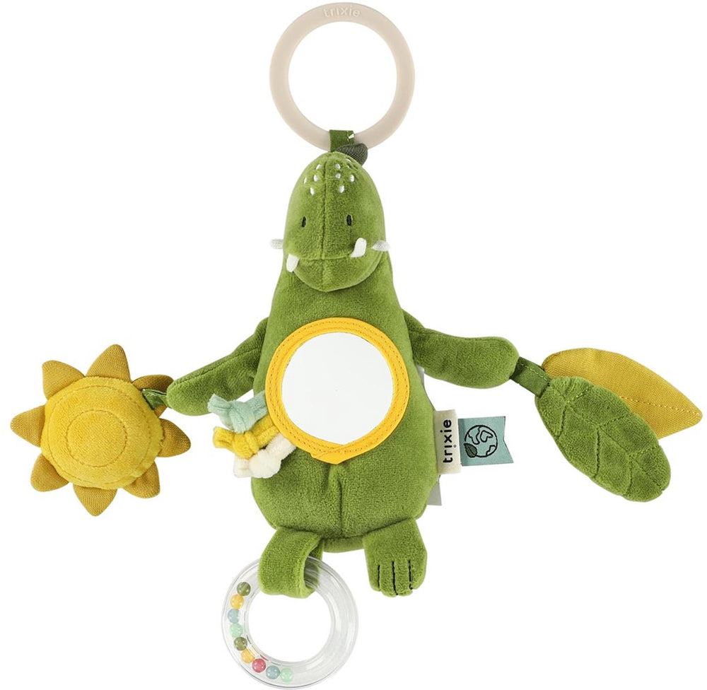 Trixie mr. dino hangend activiteitenspeeltje – 3m+ – met kralenring, spiegel trekkoord