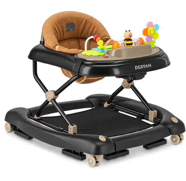Deryan 4-in-1 loopstoel - met speelset - inklapbaar - zwart nougat