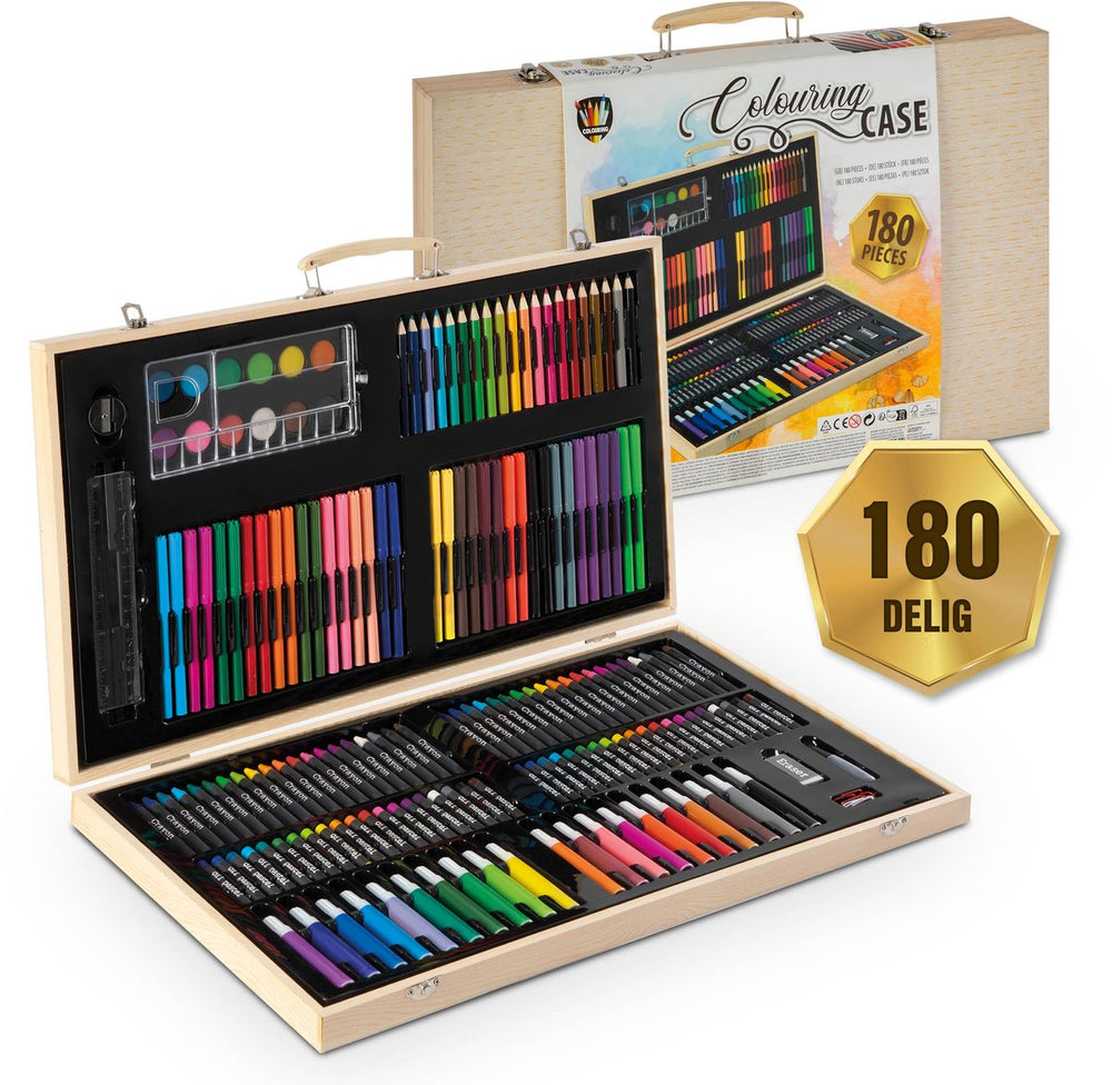 Grafix tekendoos voor kinderen 180pcs - kleurkoffer - kleuren tekenen - geschikt voor kinderen en volwassenen - inclusief stiften, kleurpotloden, verf, en meer