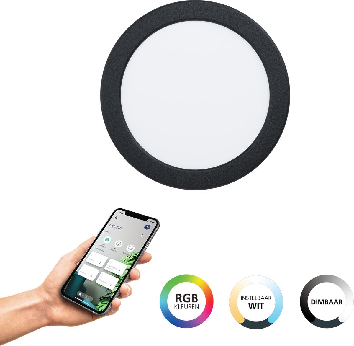 Eglo connect.z fueva 6-z smart inbouwspot - badkamer buiten - led - ø 16.8 cm - zwart - instelbaar rgb wit licht - dimbaar - zigbee