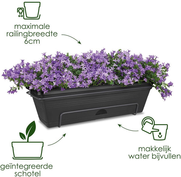 Elho green basics balkonbak allin1 70 - plantenbak voor balkon buiten - ø 68.5 x h 16.5 cm - living black
