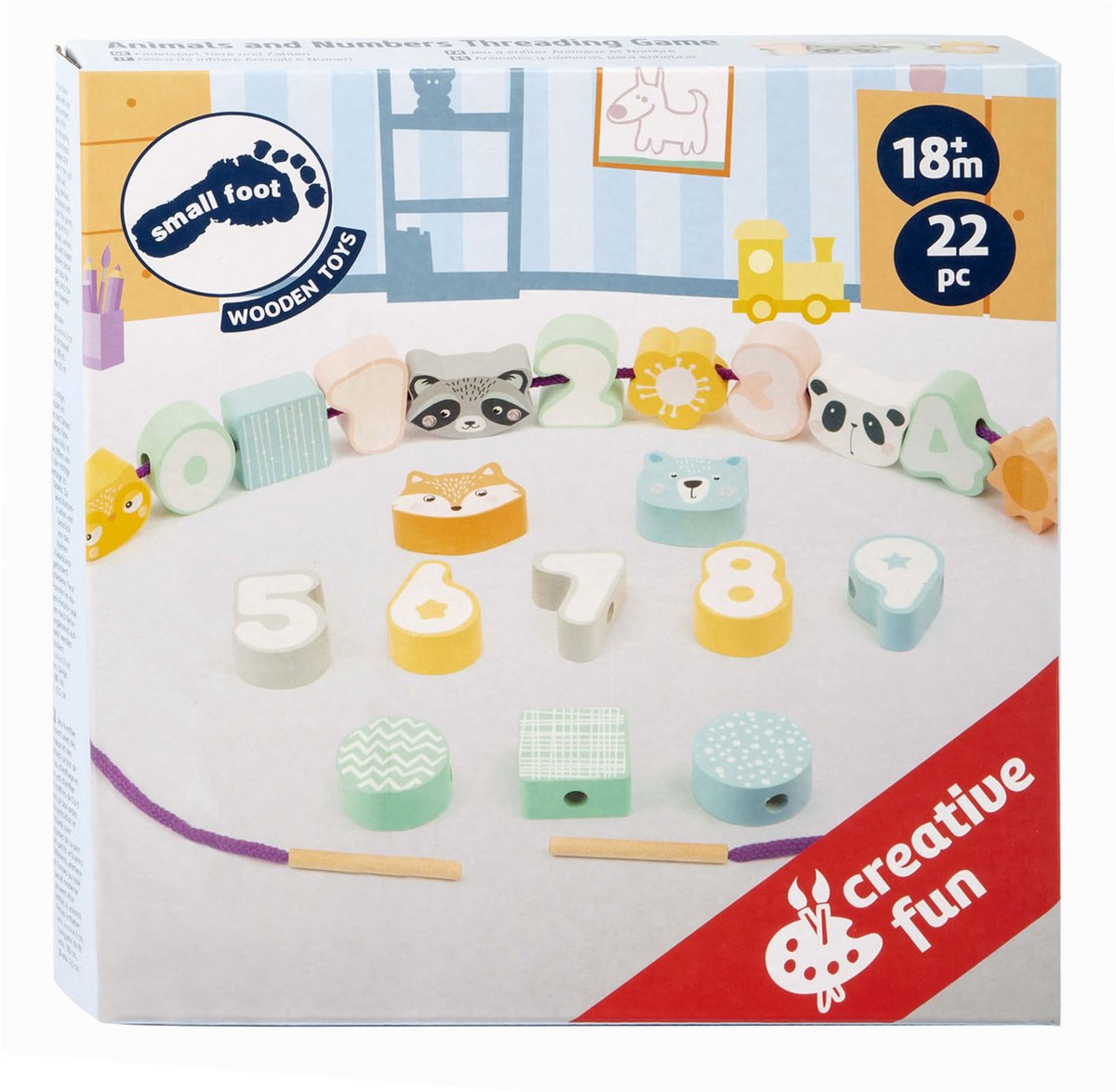 Small foot - Wooden lacing game animals and numbers, 22 pcs.