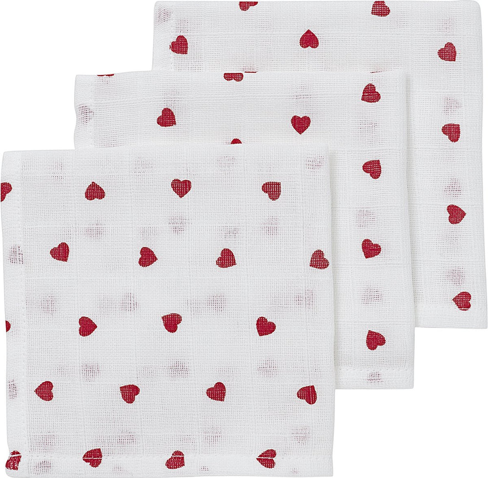 Meyco baby sweet heart monddoekjes - 3-pack - hydrofiel - red - 30x30cm