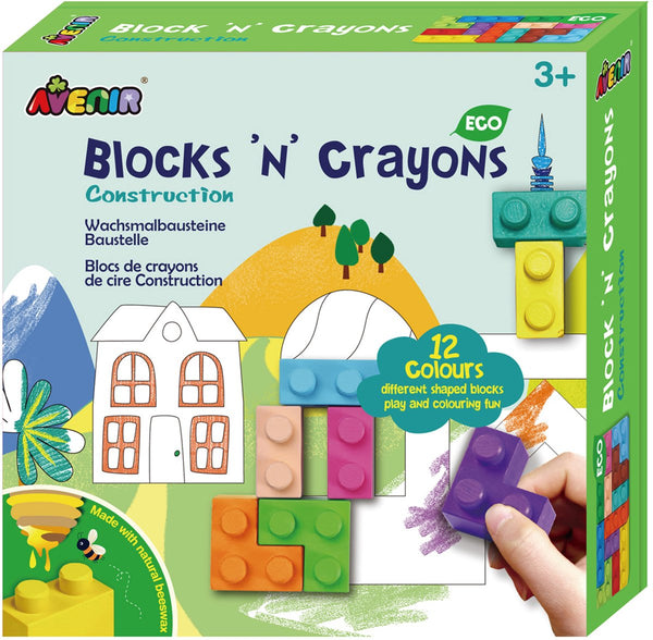 Avenir blocks 'n crayons - gebouwen - 12 kleuren en 3 blokvormen - 3 kleurplaten - 3 jaar