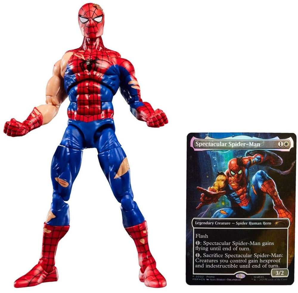 Hasbro marvel legends magic: the gathering action figure battle-damaged spider-man (plus exclusive foil card) 15 cm action figuur