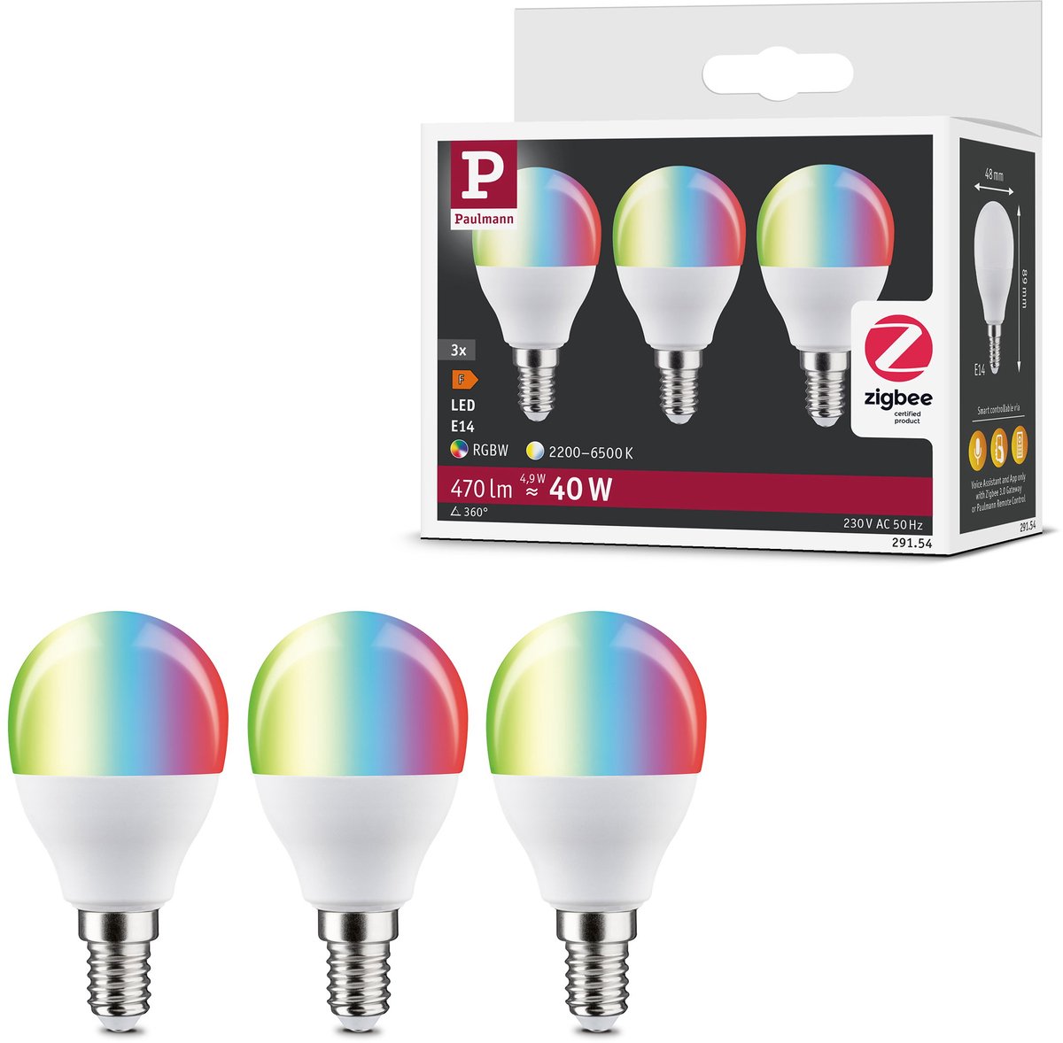 Paulmann standaard 230 v smart home zigbee 3.0 led-kogellamp e14 3x470lm 3x5w rgbw+ dimbaar mat