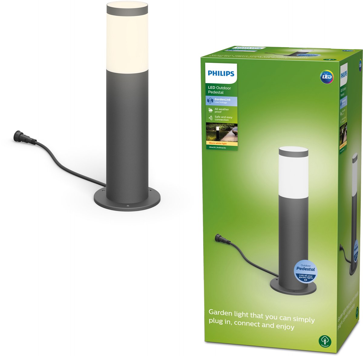 Philips led utrecht sokkellamp voor buiten - laagspanning - antraciet - warmwit licht - 6 w