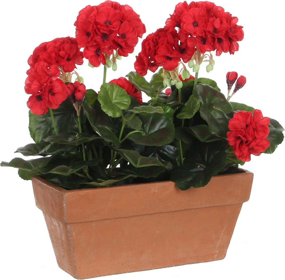 Mica decorations kunstplant - geranium - rood - balkon - l29 x b13 x h40 cm
