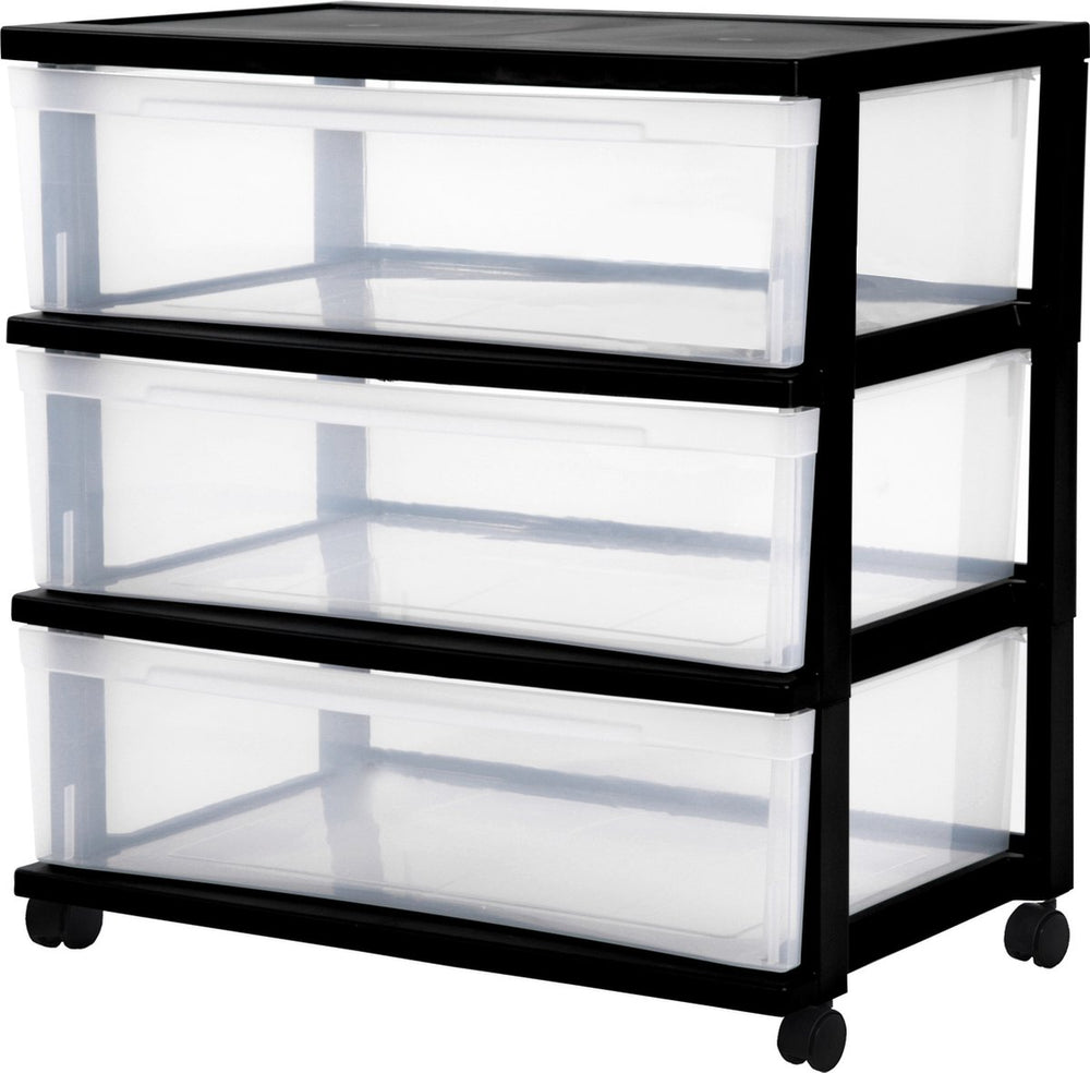 Iris new wide chest ladesysteem - 3 lades x 30l - kunststof - zwart transparant - met wielen