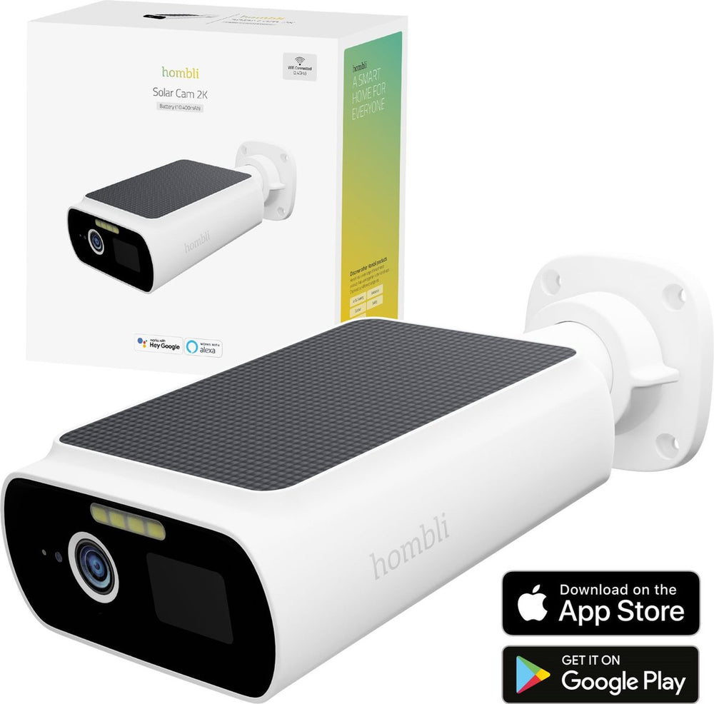 Hombli solar camera - beveiligingscamera - 2k - floodlight camera - outdoor camera - bewakingscamera voor buiten - batterij - gekleurd nachtzicht - bewegingsdetectie - wit