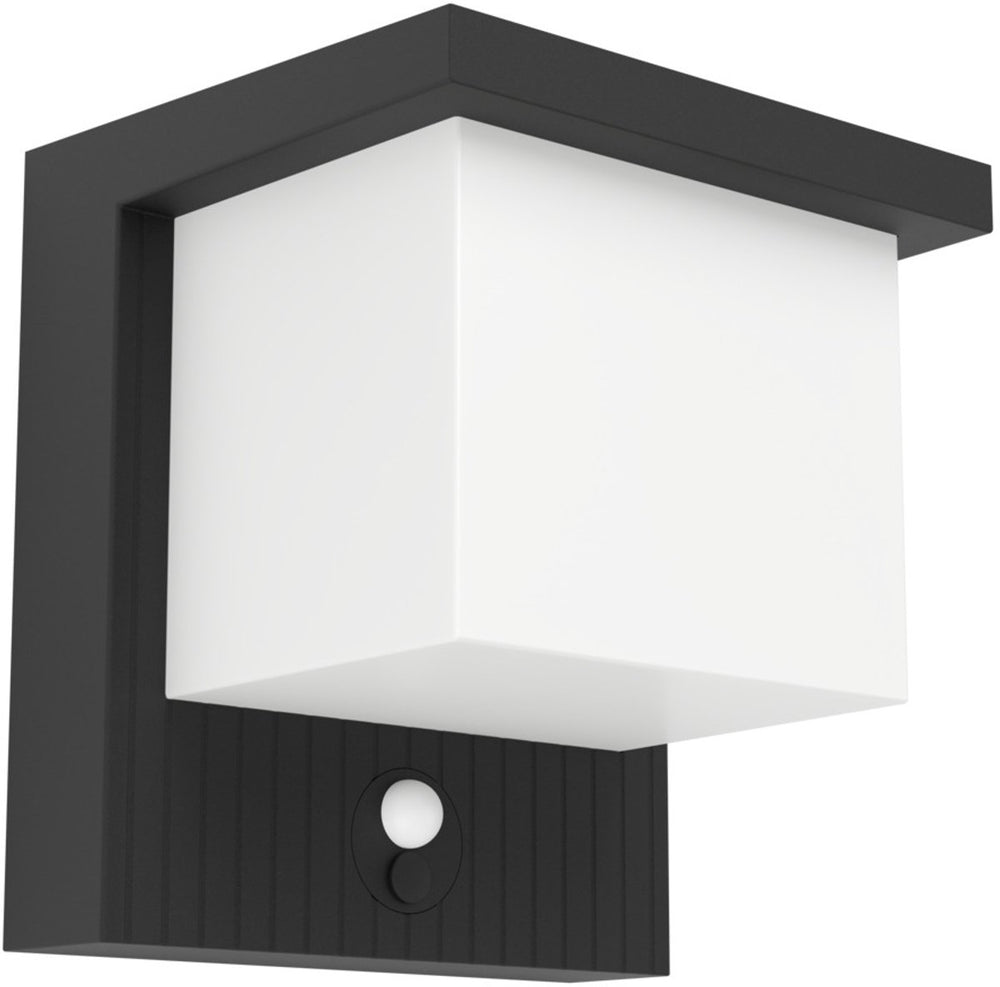 Eglo frigento solar wandlamp buiten - sensor - oplaadbaar - 15 cm - zwart melkkleurig
