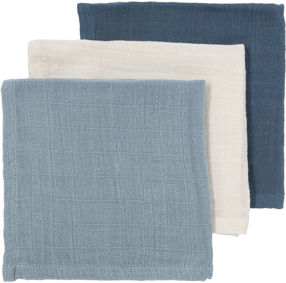Meyco baby uni pre-washed hydrofiele monddoekjes - pre-washed hydrofiel - natural jeans blue indigo - 30x30cm - 3-pack