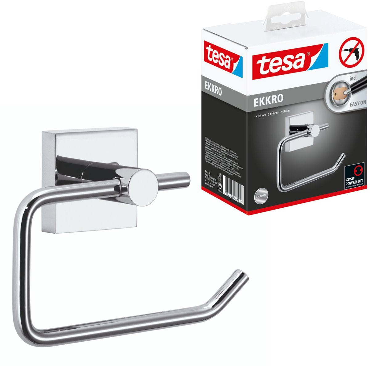 Tesa® ekkro toiletrolhouder, hoogglans verchroomd metaal, zelfklevend