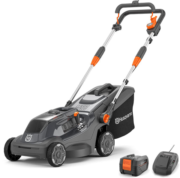 Husqvarna accu grasmaaier aspire lc34-p4a, voor 500 m² gazon i elektrische grasmaaier, 30 l opvangbak, 34 cm maaibreedte, compact en opvouwbaar (incl. accu oplader)
