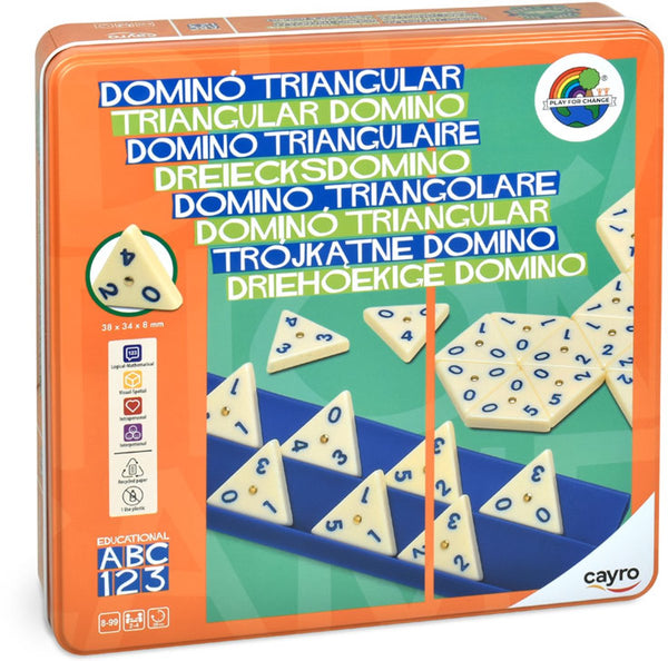 Cayro domino triangulair metalen doos - origineel dominospel met 56 driehoekige fiches - speel in drie richtingen - inclusief 4 legplanken - 2-4 spelers - speelduur 30 minuten - vanaf 8 jaar - collection