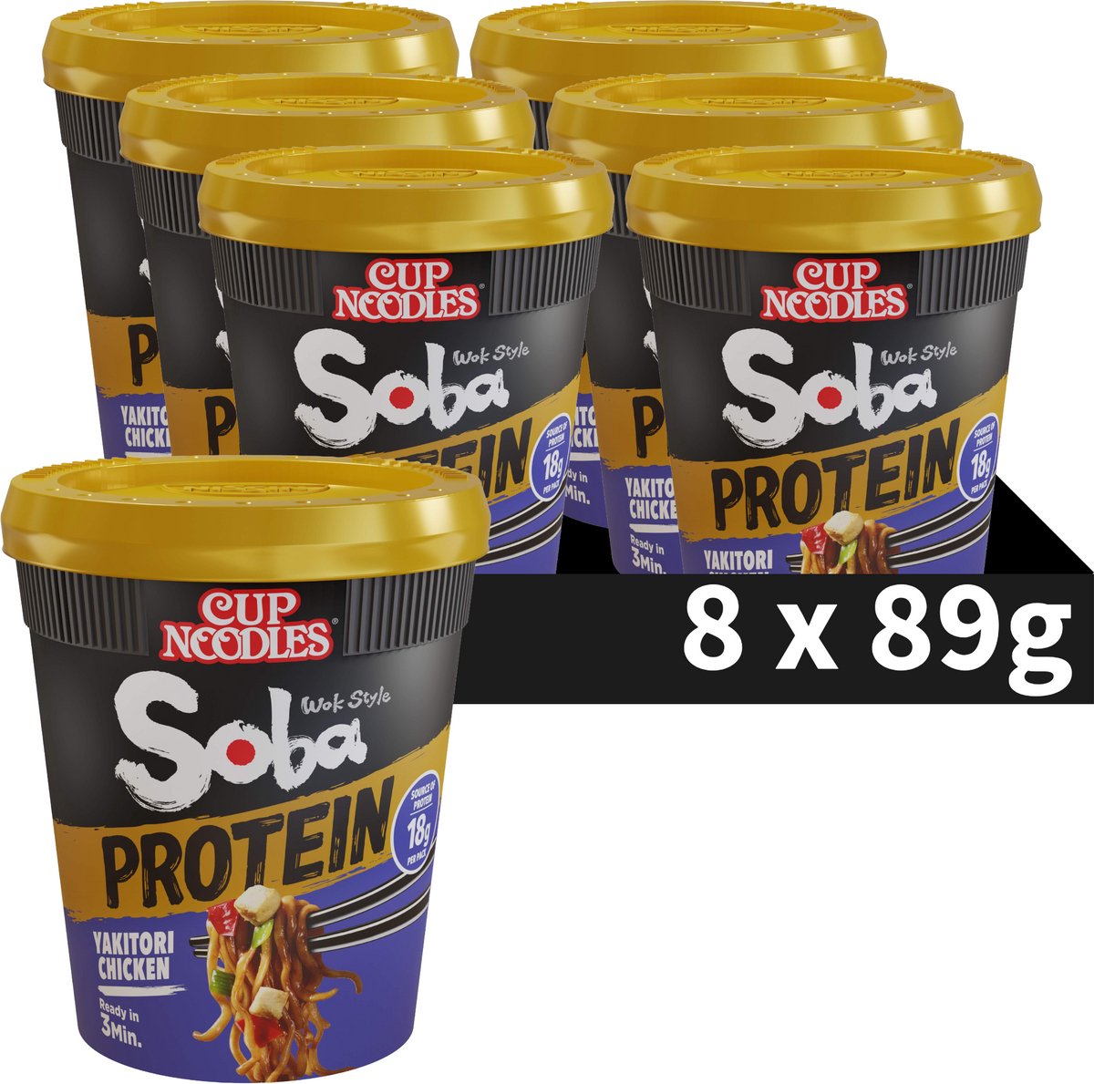 Nissin soba cup noodles protein - yakitori wok style noedels met eiwit - instant noodles - 8 stuks