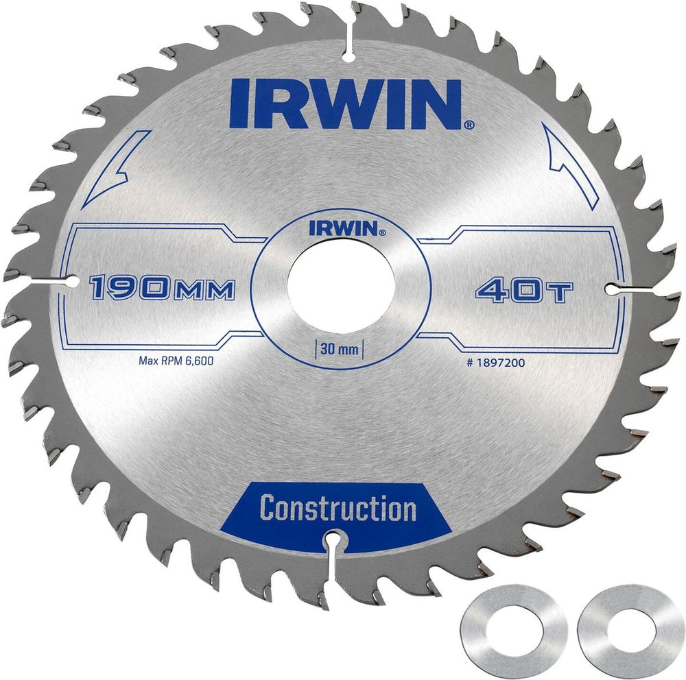 Irwin construction - cirkelzaagblad - 190x30mm - 40 tanden - widia