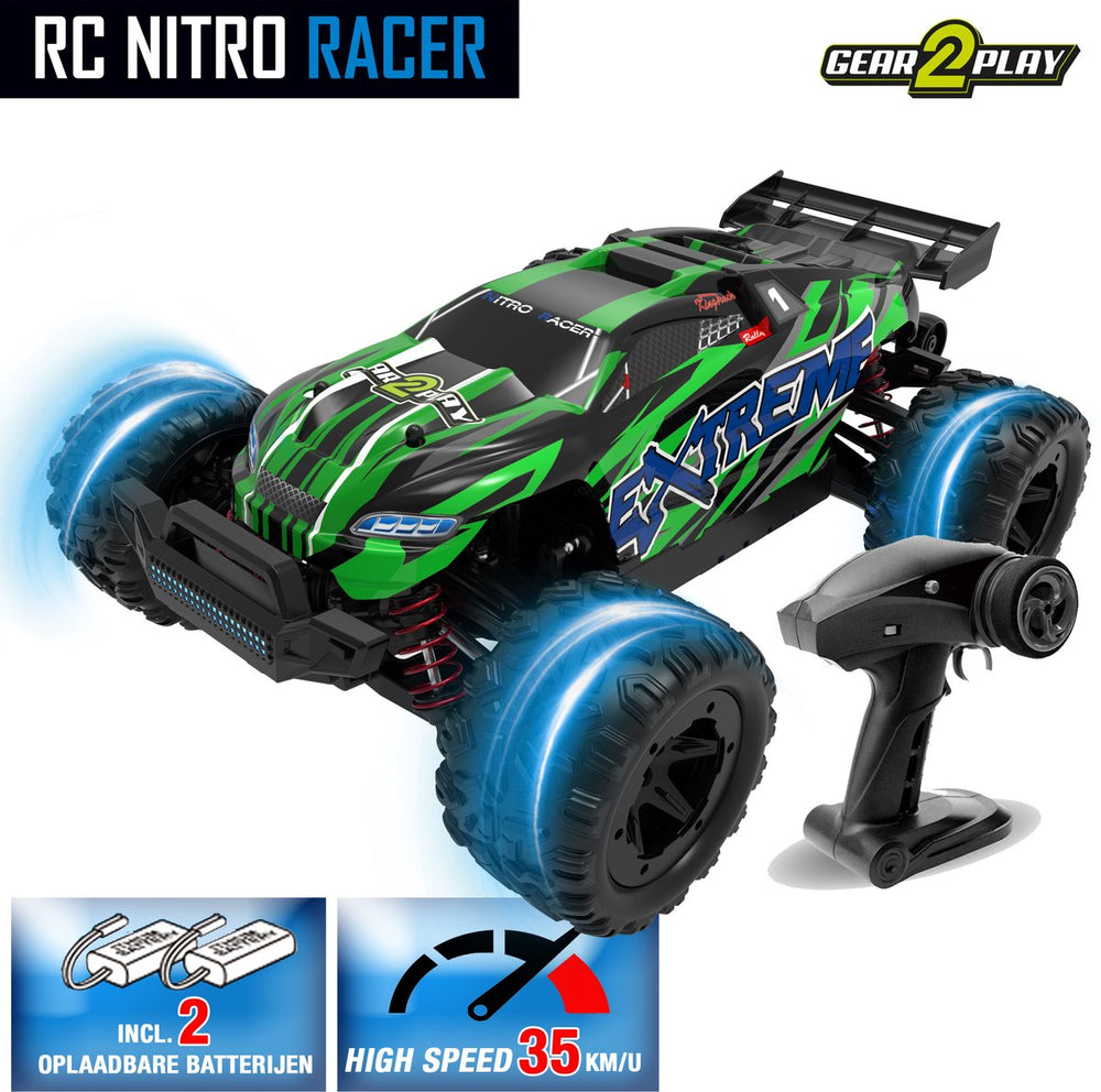 Gear2play rc nitro racer terreinwagen 1:18 - incl. 2 oplaadbare batterijen - high speed 35 km u - all weather terreinbanden
