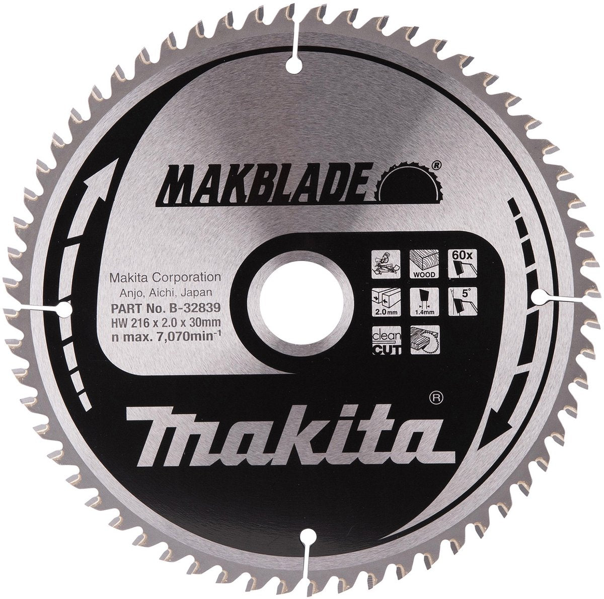 Makita accessoires makita afkortzaagblad voor hout | makblade | ø 216mm asgat 30mm 60t - b-32839