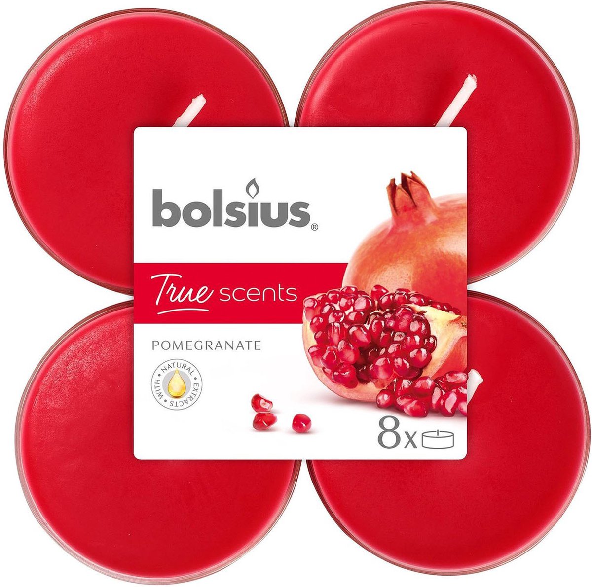 Bolsius maxi waxinelichtjes true scents pomegranate 8 stuks