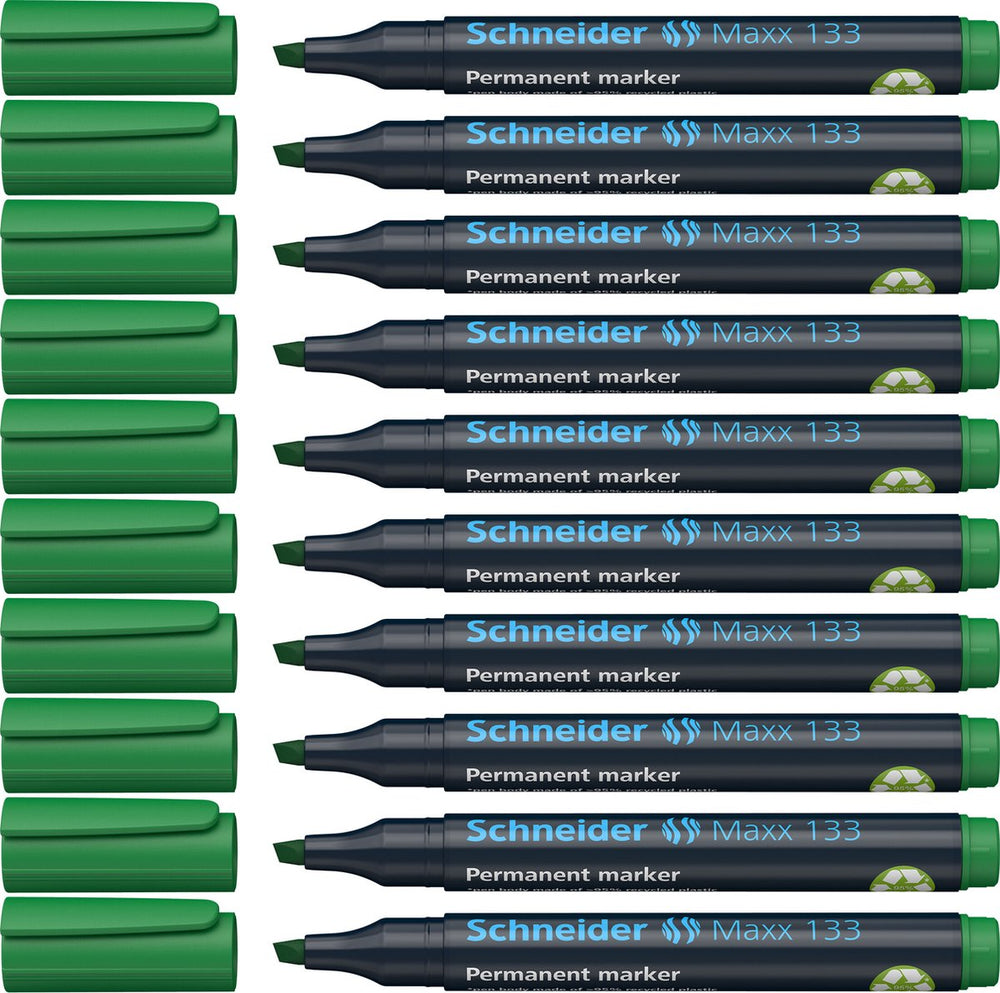 Schneider schrijfwaren schneider permanent marker - maxx 133 - beitelpunt - groen - 10 stuks - s-113304-10