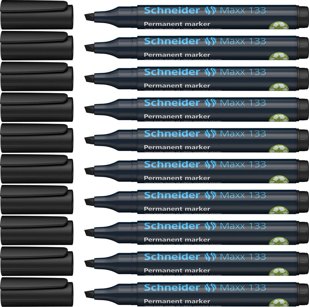 Schneider schrijfwaren schneider permanent marker - maxx 133 - beitelpunt - zwart - 10 stuks - s-113301-10