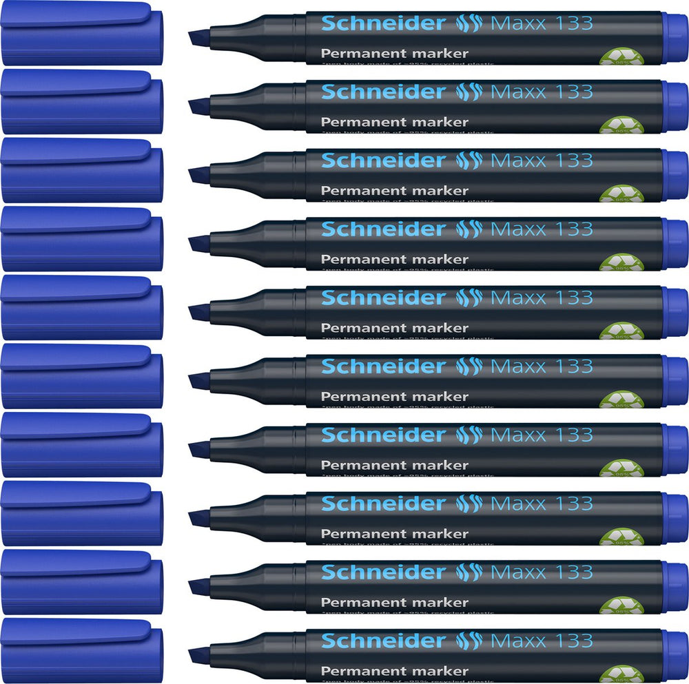 Schneider schrijfwaren schneider permanent marker - maxx 133 - beitelpunt - blauw - 10 stuks - s-113303-10