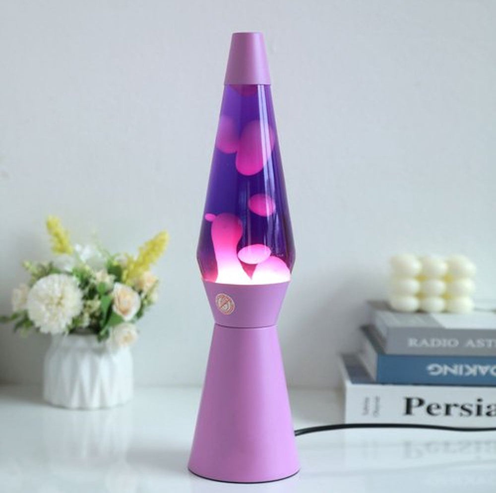 I-total lavalamp - lava lamp - sfeerlamp - 40x11 cm - glas aluminium - 30w - paars met roze lava - paarse voet- xl2940
