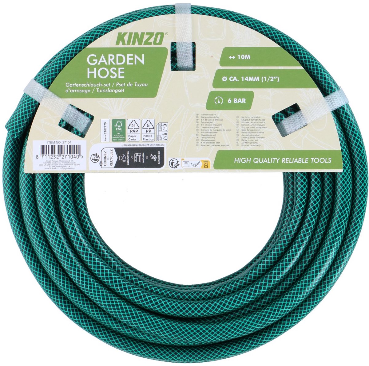 Kinzo tuinslang 10 meter flexibel pvc tuinaccessoire.