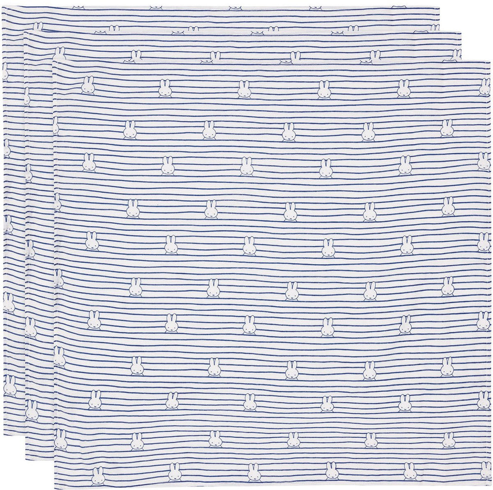 Jollein x nijntje hydrofiele doek small - 70x70cm - miffy stripe - navy - 3 stuks