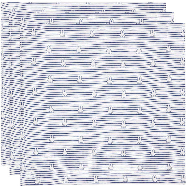 Jollein x nijntje hydrofiele doek small - 70x70cm - miffy stripe - navy - 3 stuks