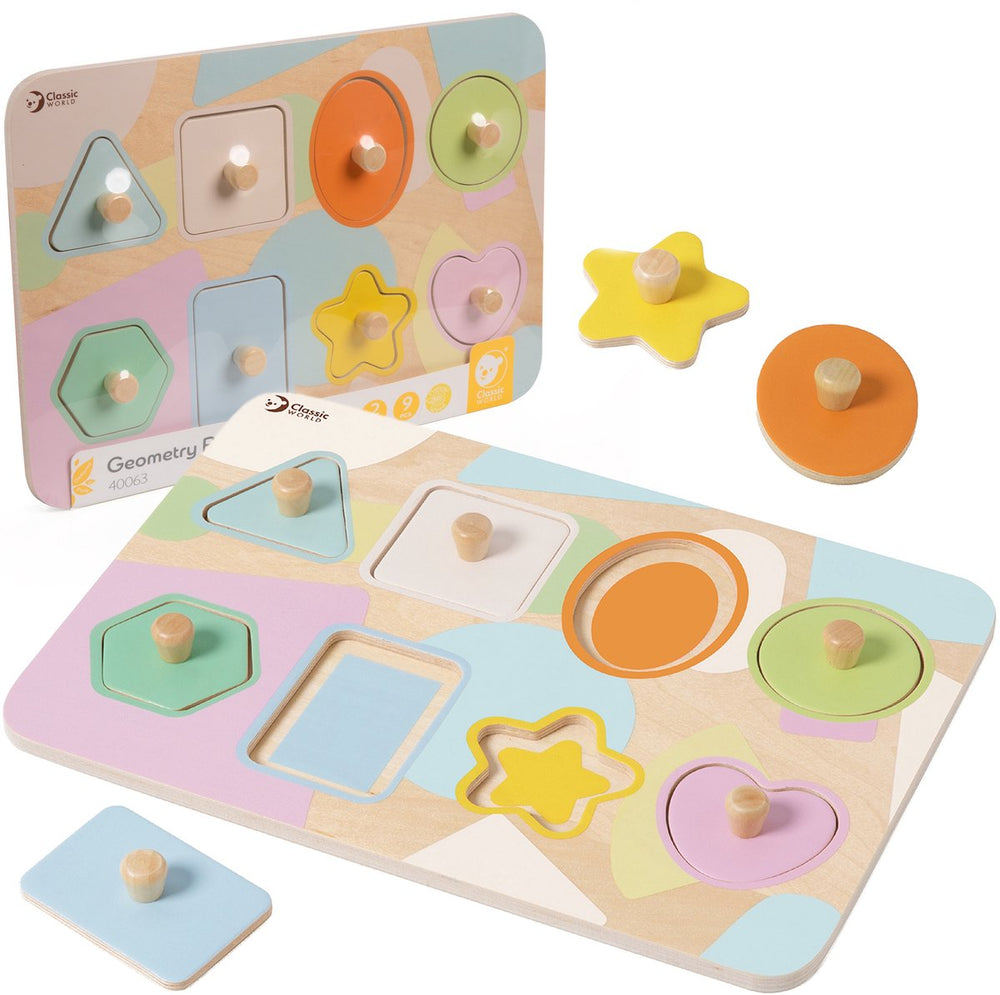 Klassieke wereld houten noppelpuzzelvormen, 8st.